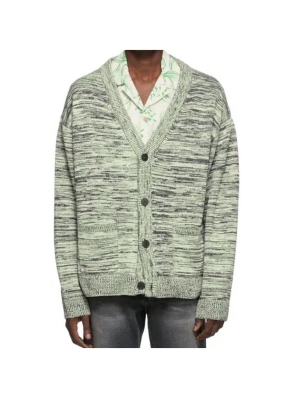 John Elliott Glitch Cardigan Sweater Men Black Green Long Sleeve V Neck Button 2